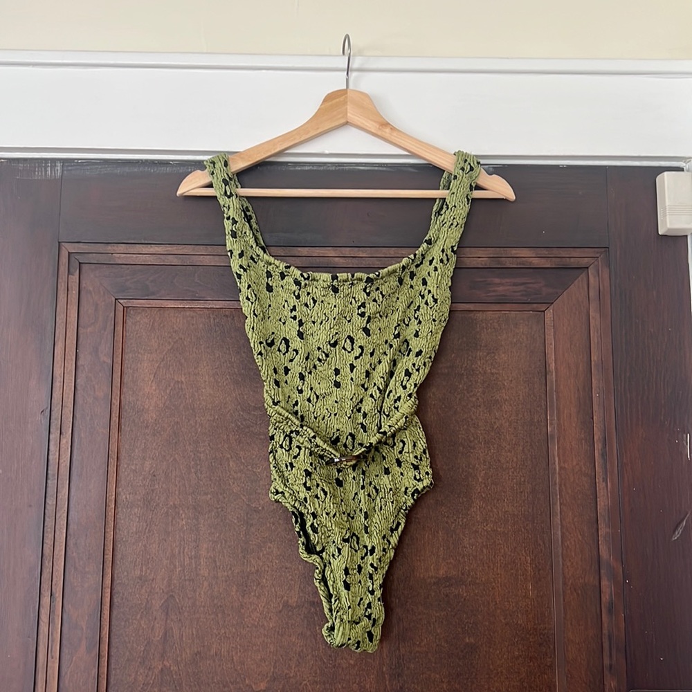 New with tags Hunza G Solitaire OnePiece Green Metallic Leopard